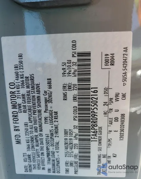 2023 Ford Mustang Mach I from USA, damaged, VIN 1FA6P8R09P5502161